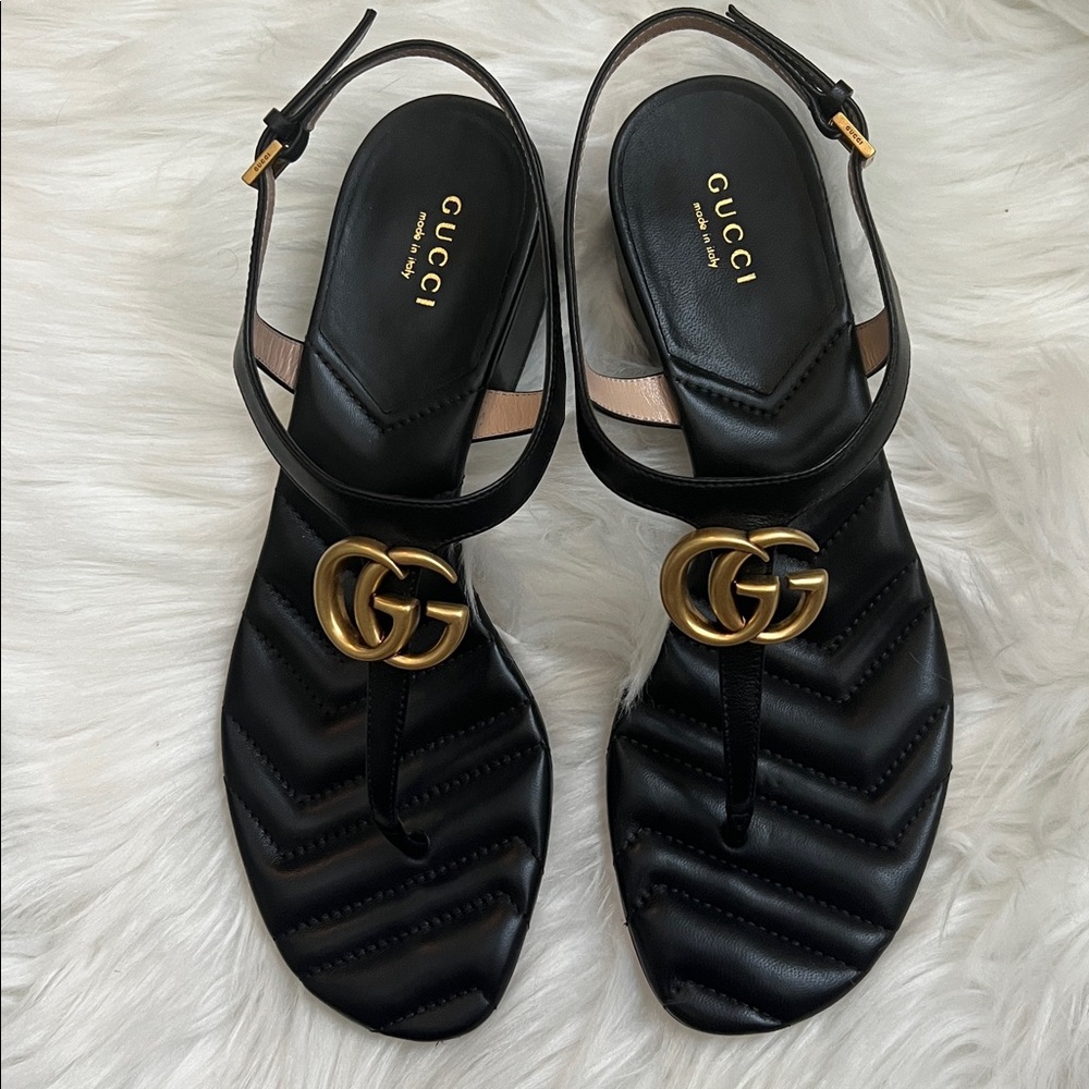 New Gucci GG marmont Double G black leather sandals - Picture 3 of 10